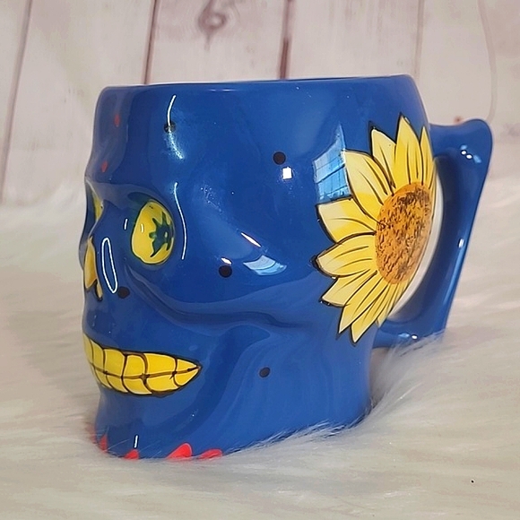 Pacific Giftware Handpainted Sunflower Floral Sugar Skull Coffee Mug Cup - Picture 4 of 16